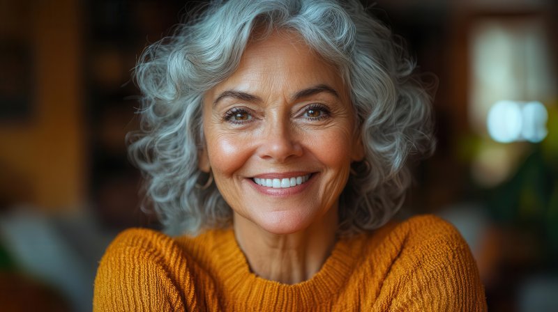 an older woman smiling after cosmetic dentistry